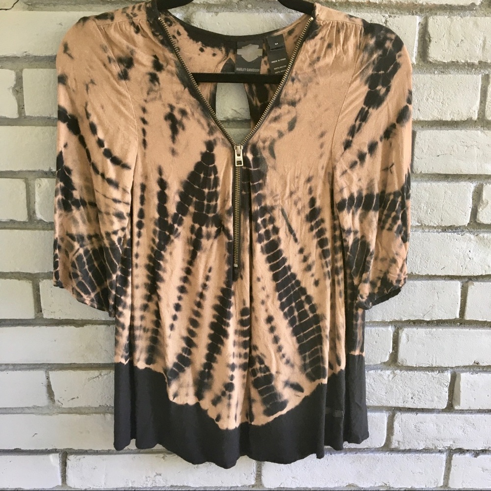 Harley -Davidson Tie Die Front Zip Top. Size M.